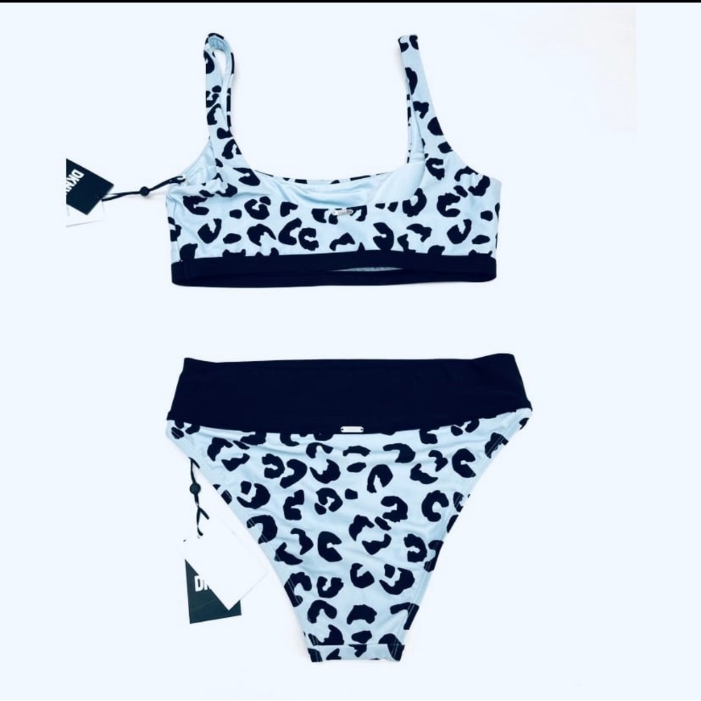 NWT DKNY Cheetah / Leopard Animal Print Hi Rise Bikini Size Top XL, Bottom Large - Picture 6 of 10